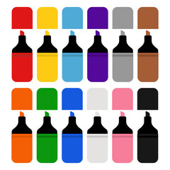 Vector colored markers for school and activities twelve colors with caps