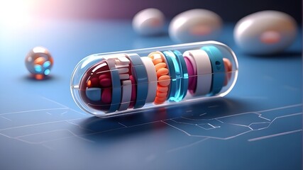 AI-Supported Healthcare Idea for a Pill for Future Medical Treatment, Pill representing the incorporation of artificial intelligence in the creation of cutting-edge medical procedures and future 