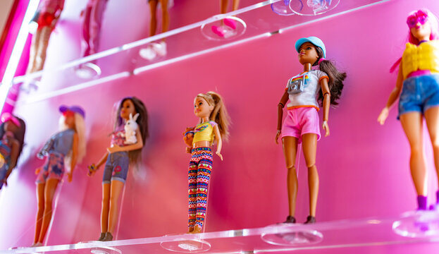 Barbie dolls displayed in a toy store