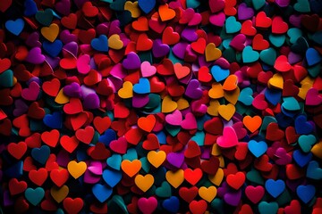 colorful background, Immerse yourself in a world of love and joy with a vibrant background adorned with colorful hearts. Each heart radiates with its own unique hue, creating a kaleidoscope of happine - obrazy, fototapety, plakaty