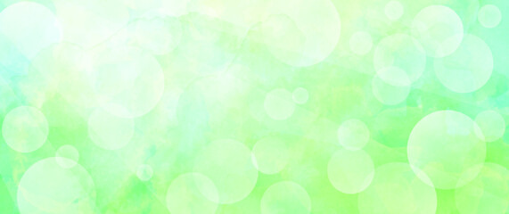 Obraz premium Abstract light green watercolor vector texture background with bokeh and bubbles for poster, cover, banner, flyer, cards. Hand drawn spring illustration for design. Summer blurred background.