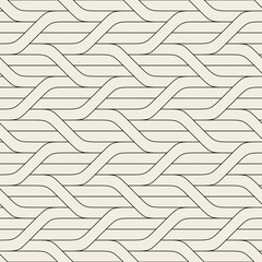 Seamless pattern with geometric waves. Endless stylish texture. Ripple monochrome background. Linear weaved grid. Thin interlaced swatch.