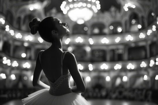 Elegant Ballerina Posing in a Grand Theater, Artistic Performance Concept