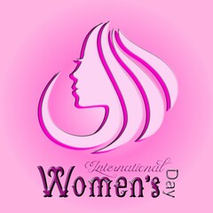 Pink Card to celebrate the International Womens Day, illustration for greetings. Not Generative AI, it's my artwork.