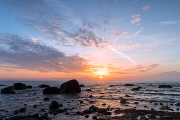 Amazing seacape with epic sky at sunrise.