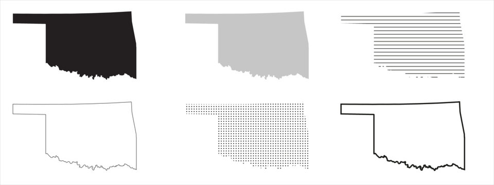 Oklahoma State Map Black. Oklahoma map silhouette isolated on transparent background. Vector Illustration. Variants.