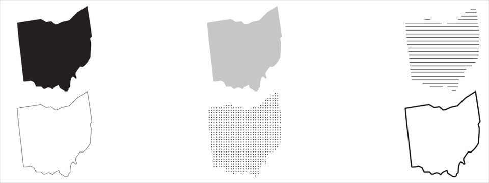 Ohio State Map Black. Ohio map silhouette isolated on transparent background. Vector Illustration. Variants.