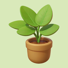 green plant in a pot cartoon illustration