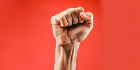 Close-up of a clenched fist raised in the air, symbolizing strength against a simple background , concept of Empowerment