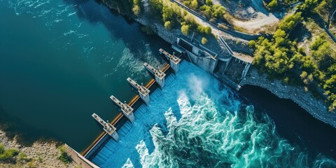 Obraz premium Aerial View of Hydroelectric Dam: Powering Industry and Harnessing Nature's Energy