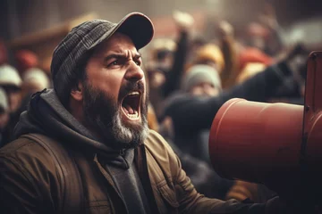 Fotobehang a man yelling with a red barrel © Violeta