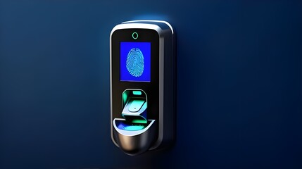 Closeup of facial recognition or fingerprints scanner machine to access door security, record time attendance. Entry security system, personality identification, protection control password concept
