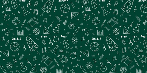 Seamless pattern with doodles.School supplies and creative elements.School background.Vector illustration 