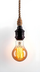 Bulb hang with rope against white background - Ai Generated