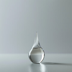 Fototapeta premium Elegant glass droplet sculpture reflecting a serene gray background. Studio photography for design and print. Minimalism and tranquility concept