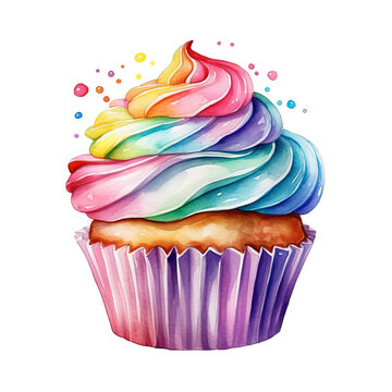 recommend clip art: Watercolor muffin on white backgorund, sweet colorful clipart