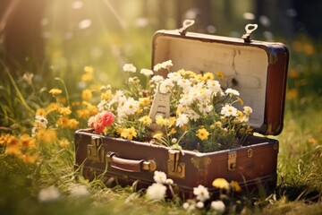 old suitcase with flowers