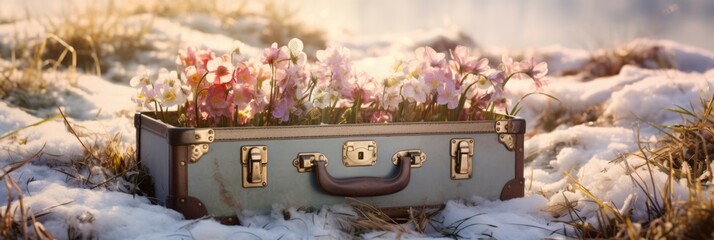 abstract colorful suitcase background with flowers