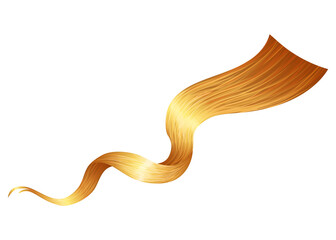 Naklejka premium Shiny blond woman hair. Haircut, hair care and beauty salon, realistic locks of long wavy blonde. Beautiful healthy female hair with shining surface