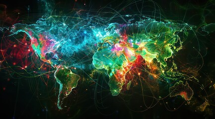 world with some lines and electrical devices, in the style of glowing colors, infinity nets