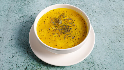 Chicken soup top view isolated