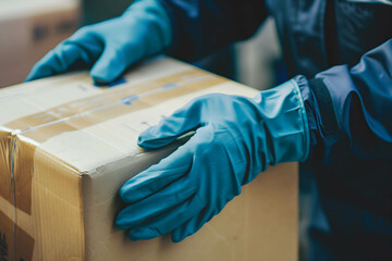 A freight forwarder or delivery is inspecting a package and check the product at the shipping point - obrazy, fototapety, plakaty
