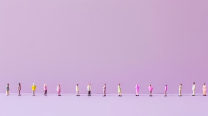 Soft Lilac Background with Miniature Figurines in Row
