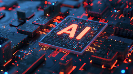 word “AI” on digital network board, artificial Intelligence new technology that uses data to work in place of humans helps increase speed and efficiency in work