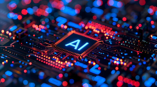 word “AI” on digital network board, artificial Intelligence new technology that uses data to work in place of humans helps increase speed and efficiency in work