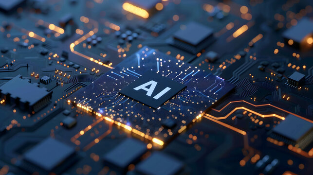 word “AI” on digital network board, artificial Intelligence new technology that uses data to work in place of humans helps increase speed and efficiency in work