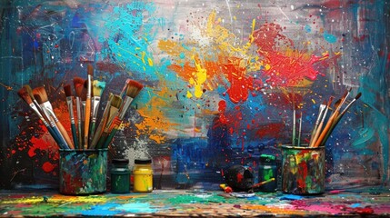 Art Studio Paint splatters and artist tools