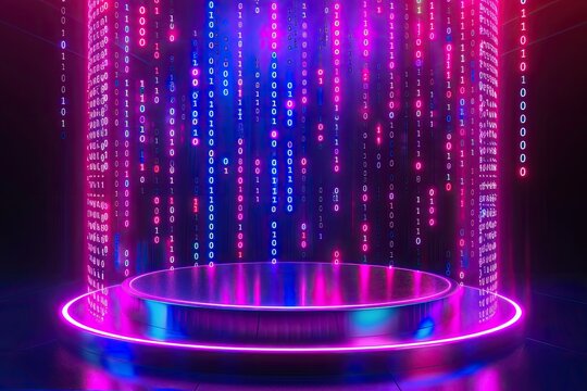 Digital Matrix Podium Binary code and neon lines
