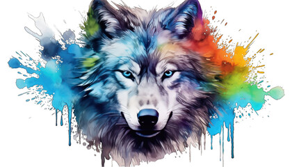 a wolf from a splash of watercolor png / transparent