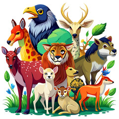 All Animals, real paint style, white background