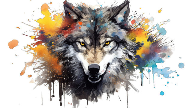a wolf from a splash of watercolor png / transparent