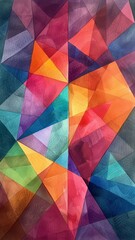 Geometric abstracts in watercolor shapes and hues in harmony