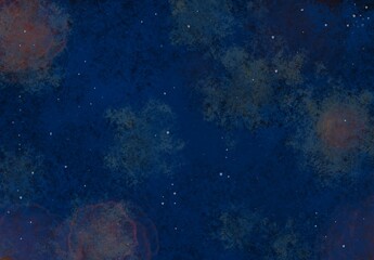 A drawing of a dark starry sky with nebula