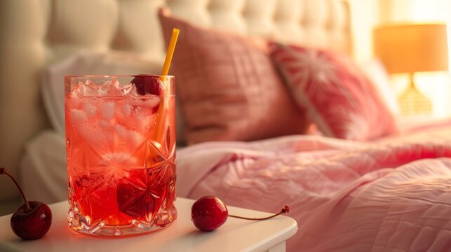 Sleepy girl mocktail, perfect pre-bedtime drink for sleep improvement, bedside table