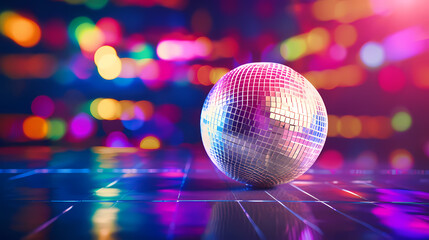 Fototapeta premium Disco ball illustration, disco ball with rainbow colored light reflections