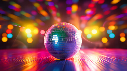 Fototapeta na wymiar Disco ball illustration, disco ball with rainbow colored light reflections