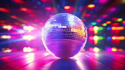 Disco ball illustration, disco ball with rainbow colored light reflections