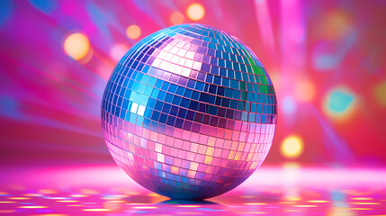 Obraz premium Disco ball illustration, disco ball with rainbow colored light reflections
