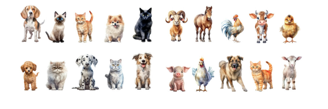 Diverse Collection of Adorable Domestic and Farm Animals Illustrated in Realistic