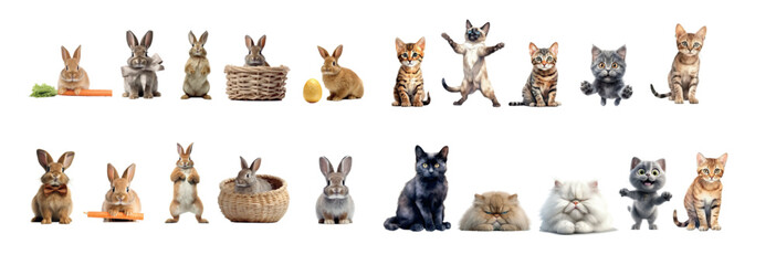Playful Kittens and Bunnies: High-Quality Vector Illustrations Capturing Various Poses and Expressions of Adorable