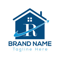 Home Logo On Letter R Template. Initial Home Sign Concept Template	