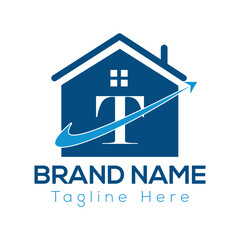 Home Logo On Letter T Template. Initial Home Sign Concept Template	