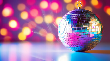 Fototapeta premium Disco ball illustration, disco ball with rainbow colored light reflections