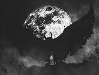 Mothman silhouetted against a full moon eerie presence undeniable