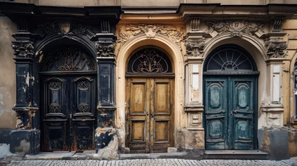 Tuinposter Vintage doors in historical buildings of Prague city in Czech Republic in Europe. © Joyce