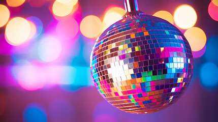 Fototapeta premium Disco ball illustration, disco ball with rainbow colored light reflections